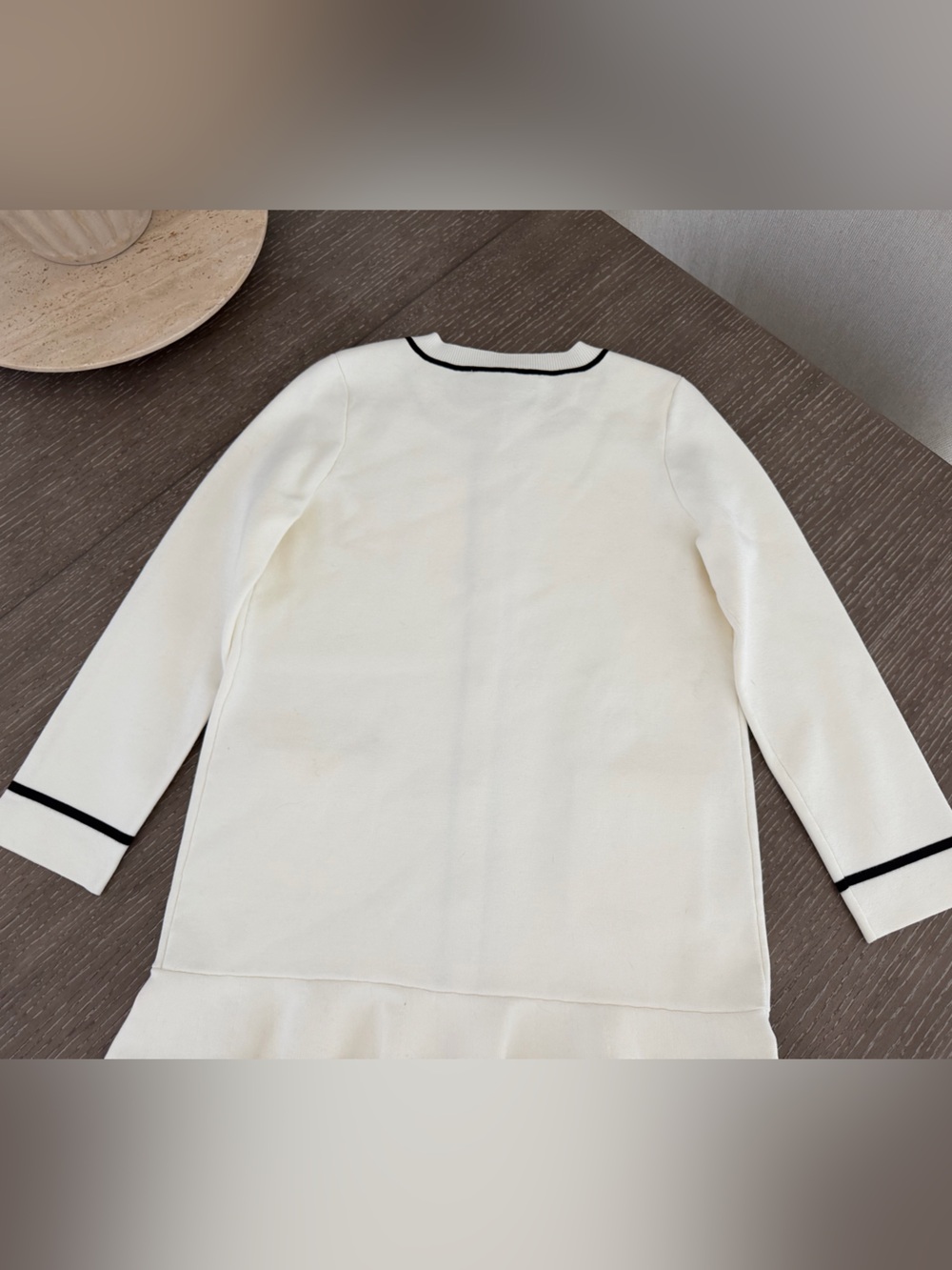 Anthropologie - Endless Rose - white black trim knit sweater ruffle mini dress - Picture 13 of 14